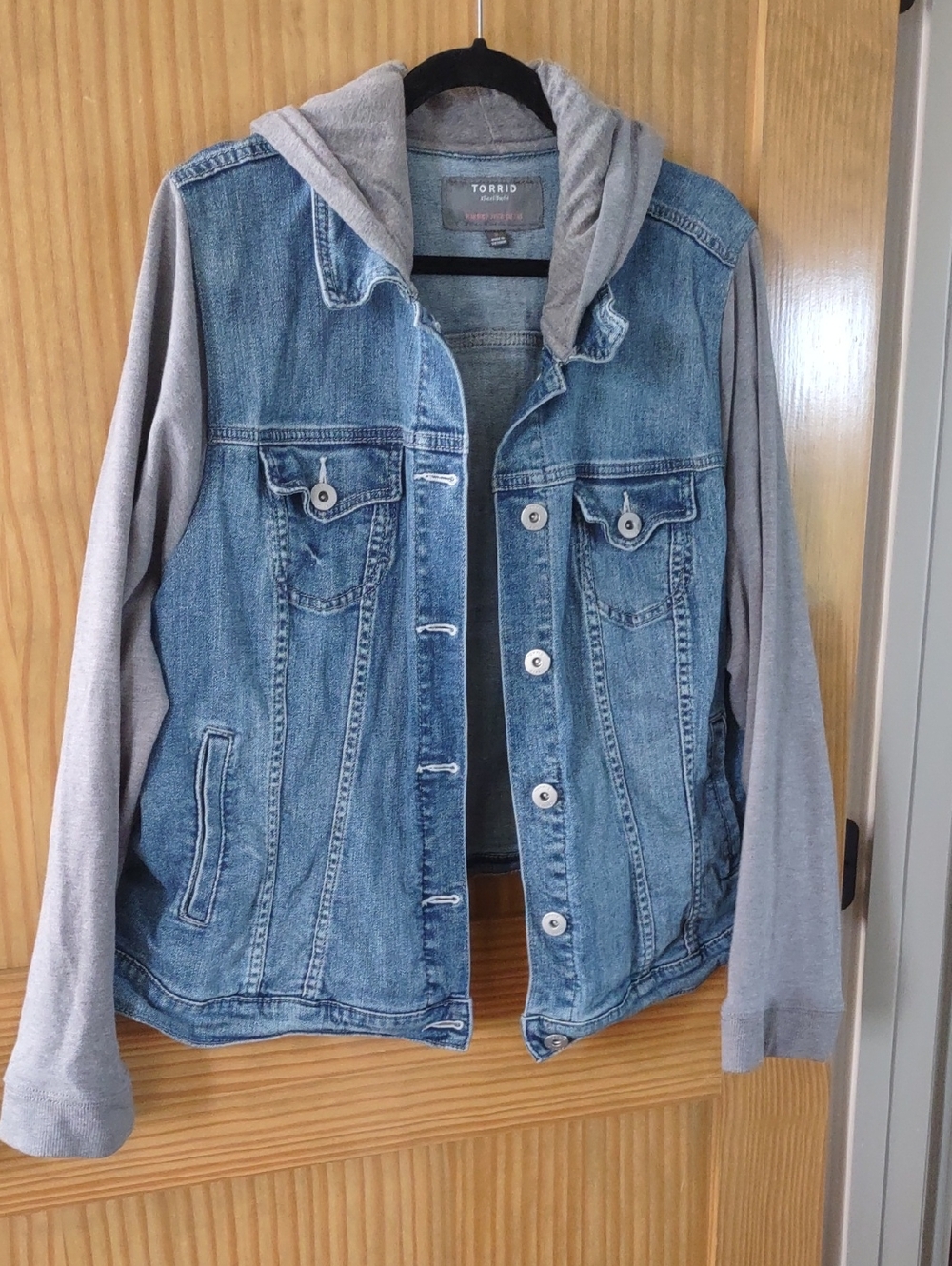 3X Torrid Blue Denim Jacket with Gray Hoodie & Sleeves